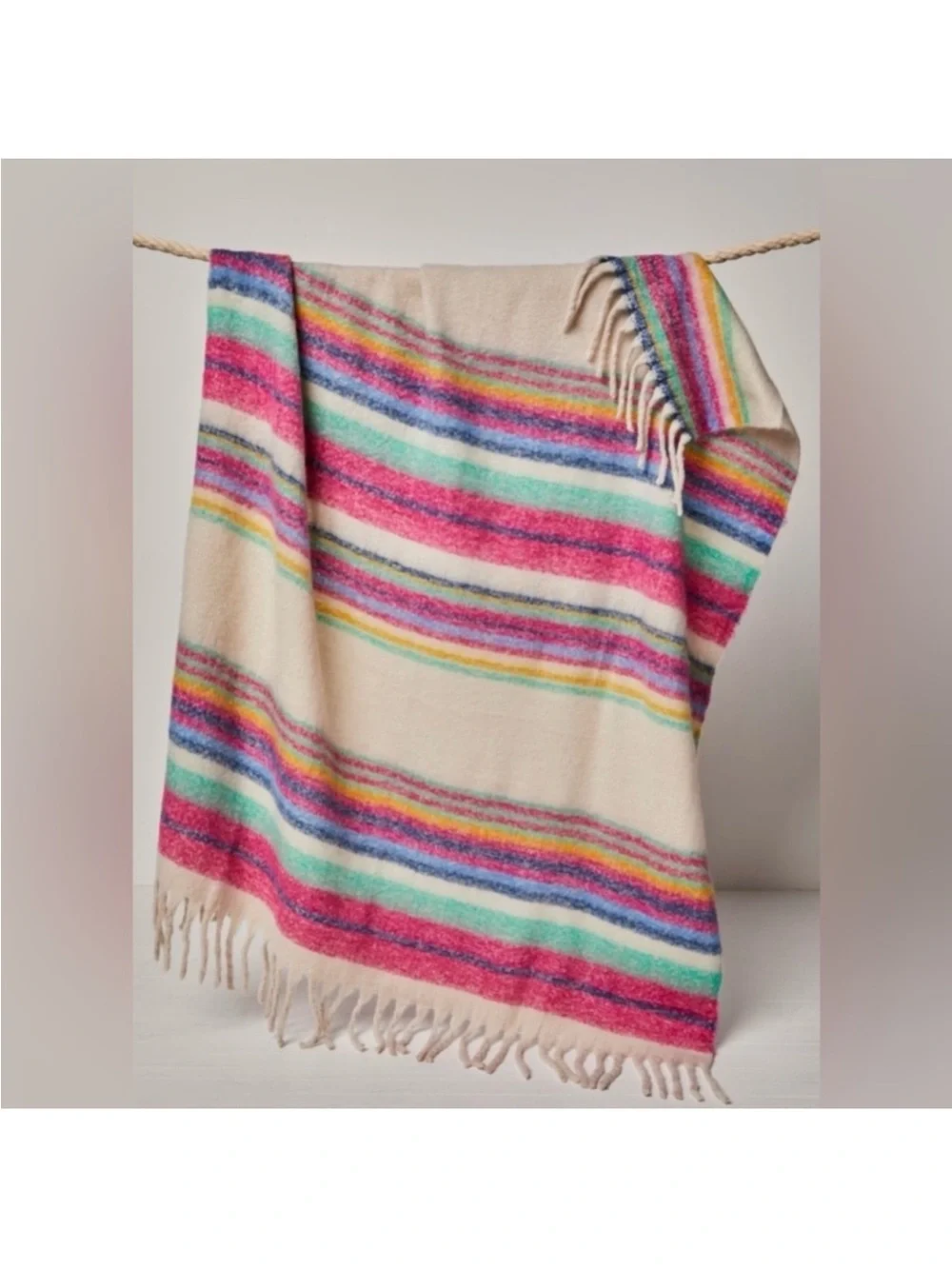 Free People: Skye Stripe Fringe Throw Blanket| Ivory Multi|NWT